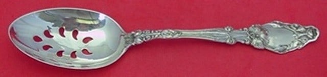 Gorham Virginiana Sterling Silver Pierced Serving Spoon 8.5": Gorham Virginiana Sterling Silver Pierced Serving Spoon 8.5" This exquisite serving spoon is crafted from sterling silver and features the elegant Virginiana pattern by Gorham. Measuring 8 1/2 inches