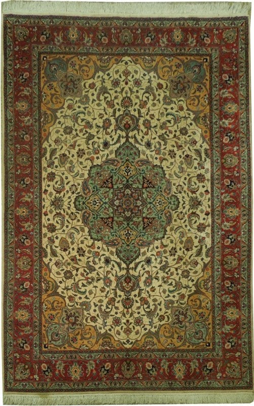 Persian Tabriz Rug 6.6 x 10 Handmade in Iran Wool Silk Blend: Persian Tabriz Rug 6.6 x 10 Handmade in Iran Wool Silk Blend Free continental US Shipping This Persian Tabriz rug is an authentic hand-knotted piece crafted in Iran, featuring a blend of premium wool 