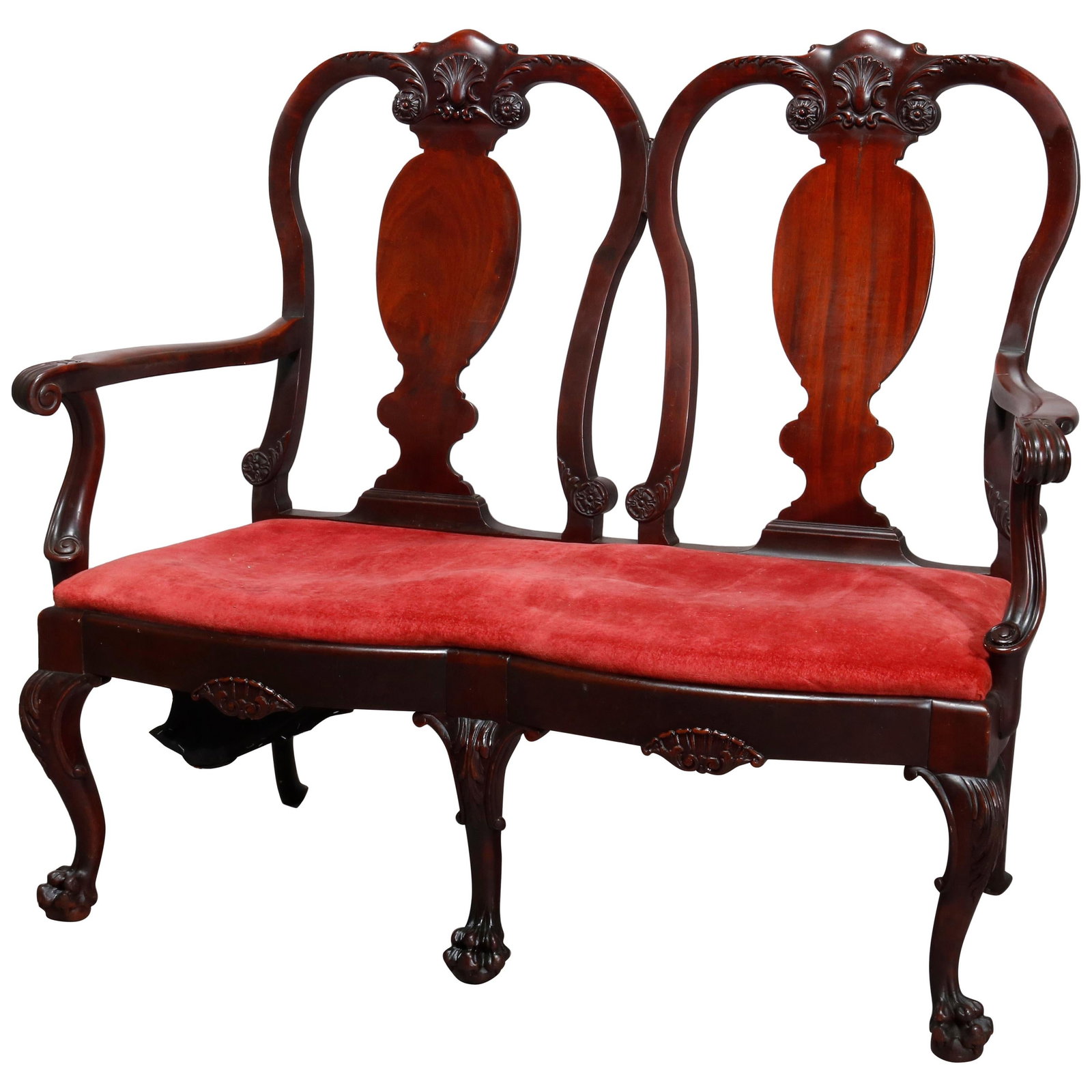 Antique Mahogany Chippendale Double Settee Circa 1900 Elegant Carving (1 of 14)