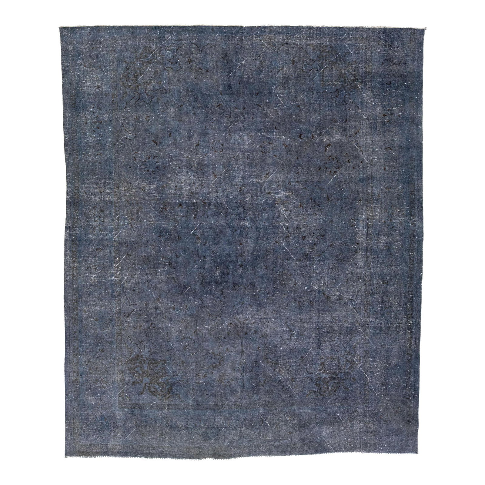 Vintage Handmade Blue-Gray Wool Persian Rug 9'11 x 11'10: Vintage Handmade Blue-Gray Wool Persian Rug 9'11 x 11'10 This stunning vintage overdyed hand-knotted wool rug features a captivating blue-gray field adorned with an all-over floral design. Measuring 9