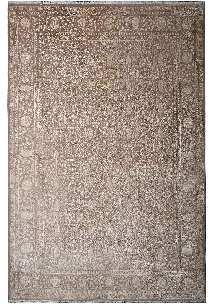 8 x 11 Fine Wool and Silk Modern Handmade Area Rug Tan Ivory (1 of 14)