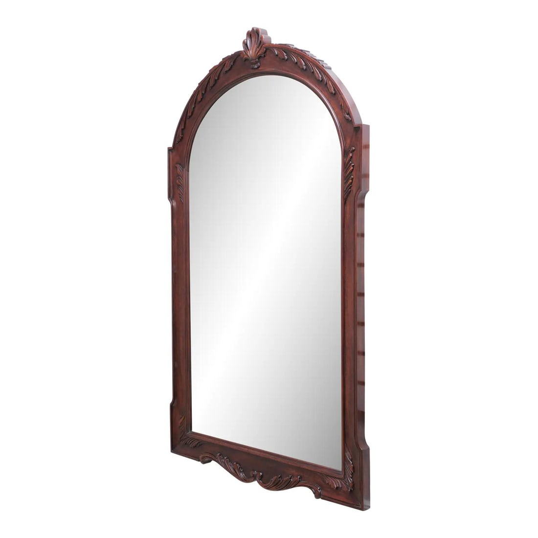 Arched Mahogany Wall Mirror with Beveled Glass and Carved Details (1 of 10)