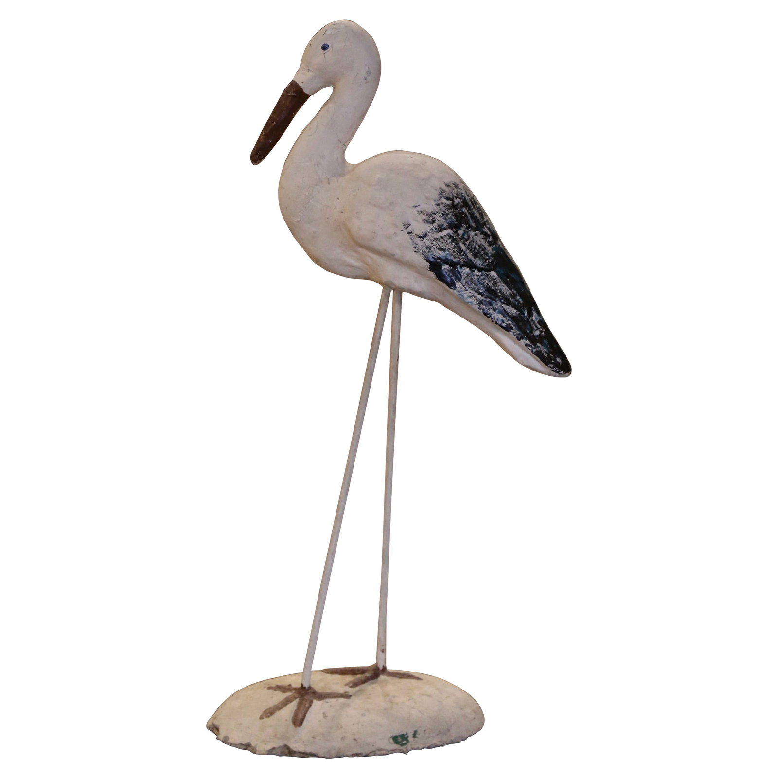 French Hand-Carved Concrete Crane Statue with Iron Legs for Garden Decor (1 of 8)