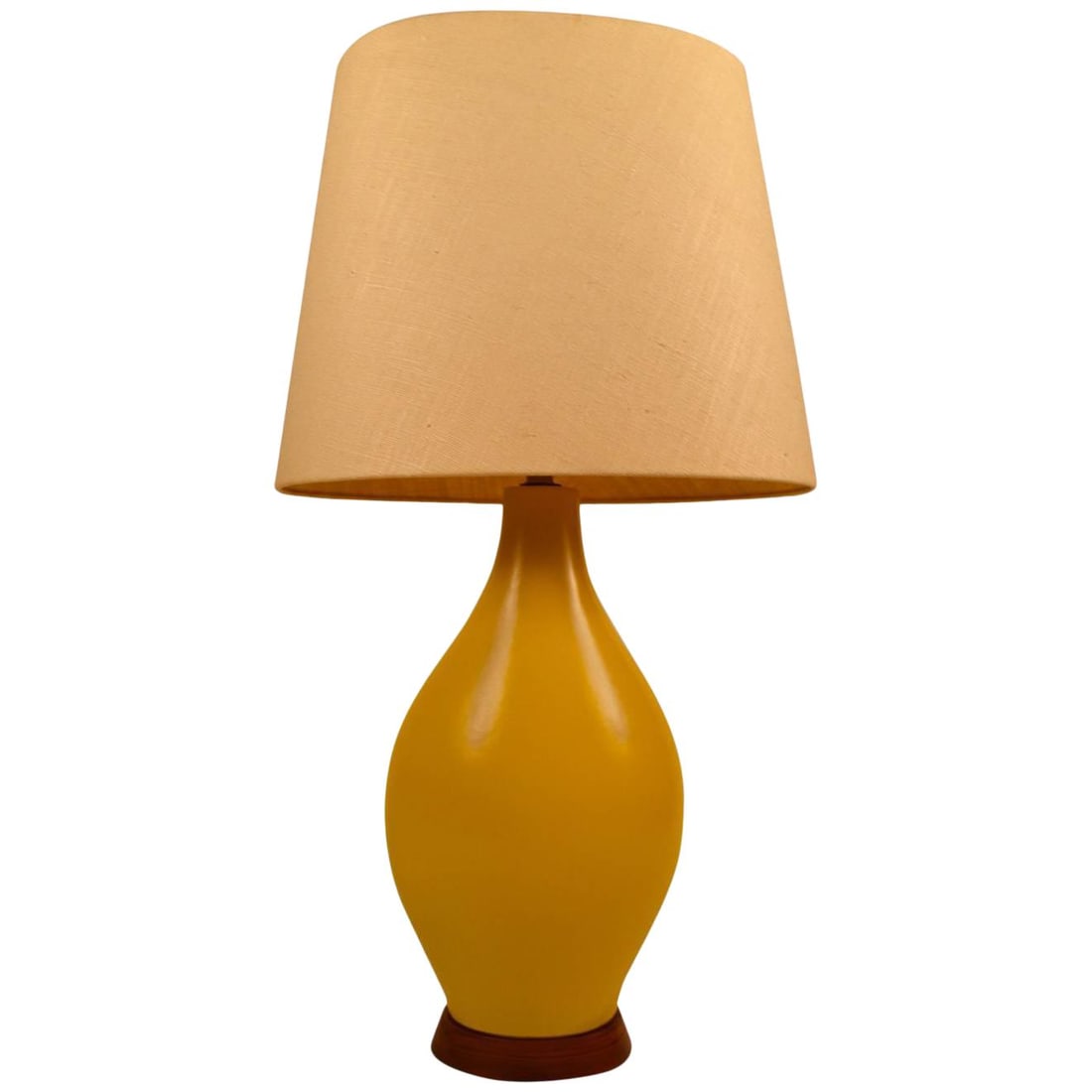 Mid-Century Modern Yellow Ceramic Teardrop Table Lamp with Wood Base (1 of 7)
