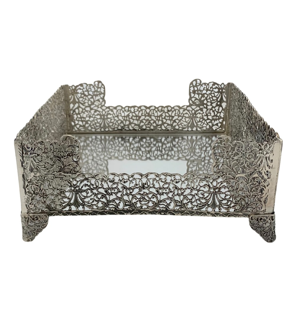 Handmade 925 Sterling Silver Leaf Square Napkin Holder 3x7 Inches (1 of 4)