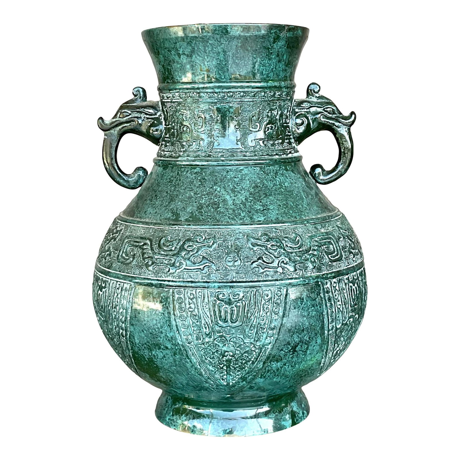 Vintage Boho Double Elephant Verdigris Metal Vase (1 of 8)