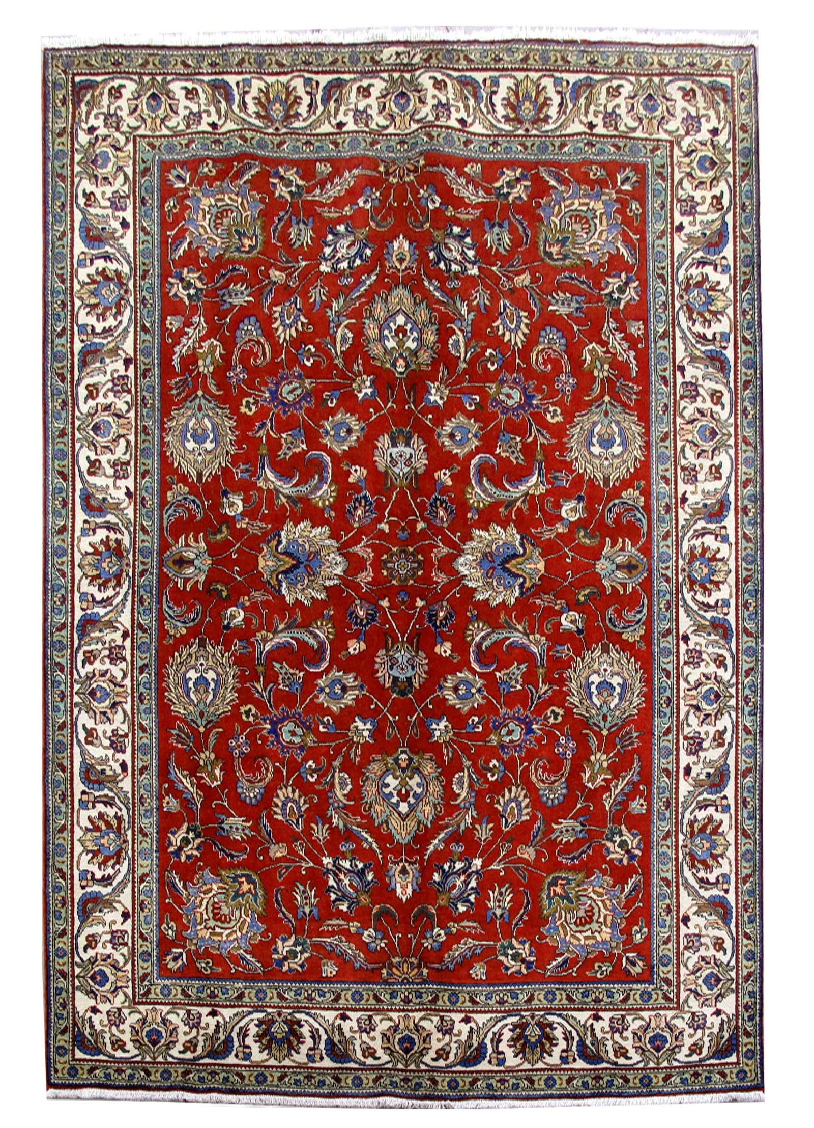 Handwoven 7.6x11.3 Red Persian Tabriz Area Rug Elegant Design: Handwoven 7.6x11.3 Red Persian Tabriz Area Rug Elegant Design Free continental US Shipping Transform your living space with the exquisite 7.6 x 11.3 Red Persian Tabriz Rug, handcrafted by skilled Pers