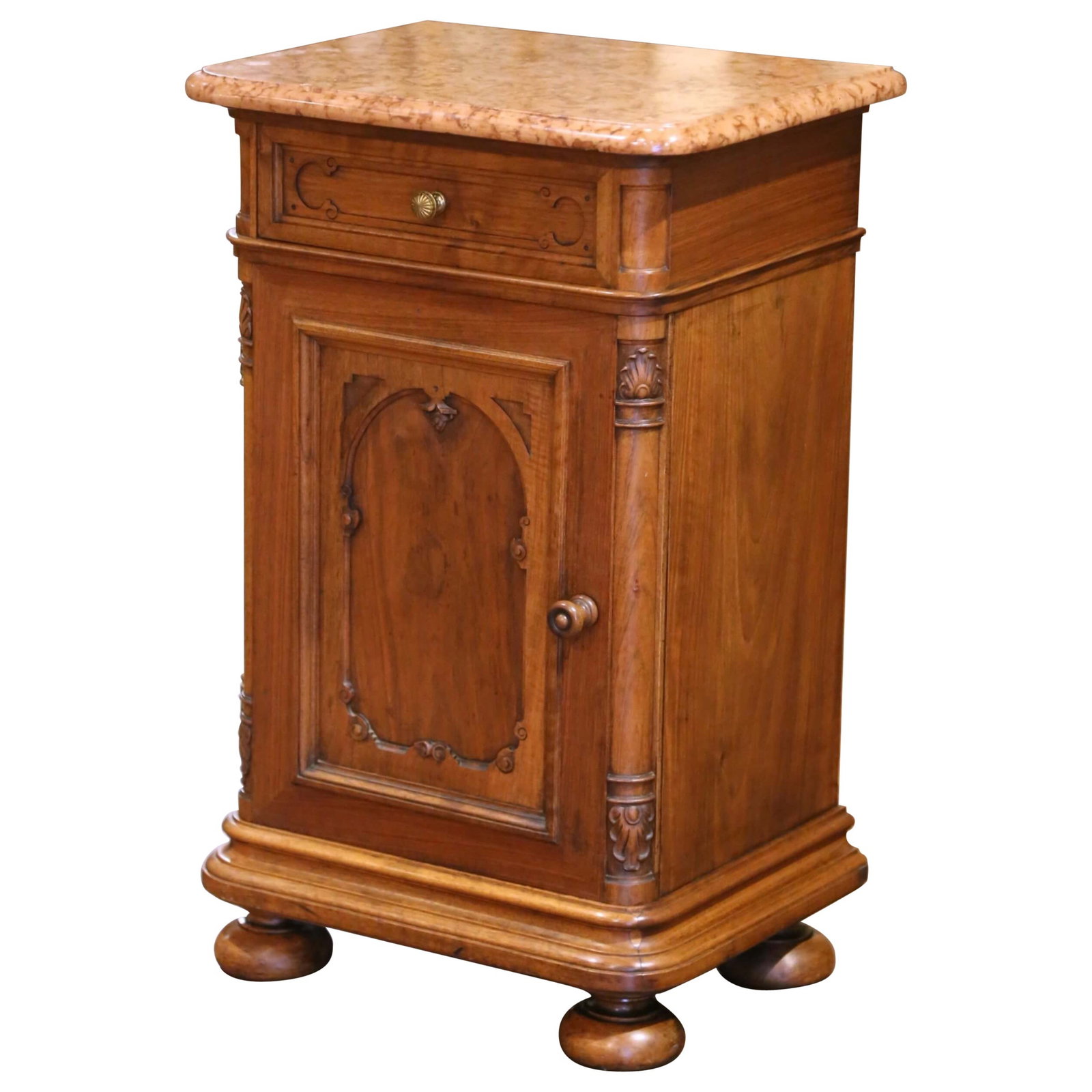 19th Century French Louis Philippe Walnut Nightstand with Rosa Verona Marble Top (1 of 8)