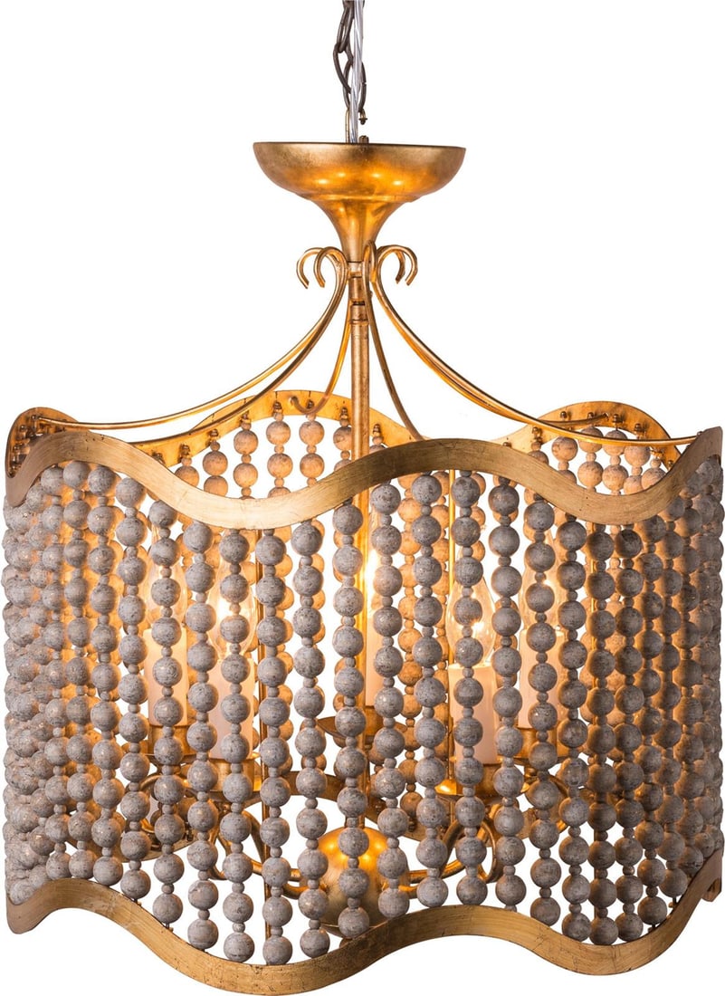 Terracotta Luigia Bohemian Wood Bead Chandelier Aged Gold Leaf: Terracotta Luigia Bohemian Wood Bead Chandelier Aged Gold Leaf Illuminate your space with the exquisite Bohemian Wood Bead Luigia Chandelier, a stunning blend of style and functionality. This bowl cha