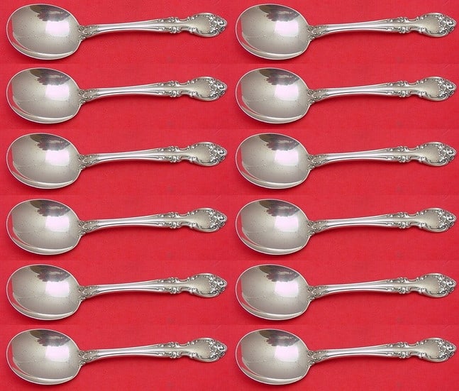 Gorham Melrose Sterling Silver Cream Soup Spoon Set 12 Pieces (1 of 3)