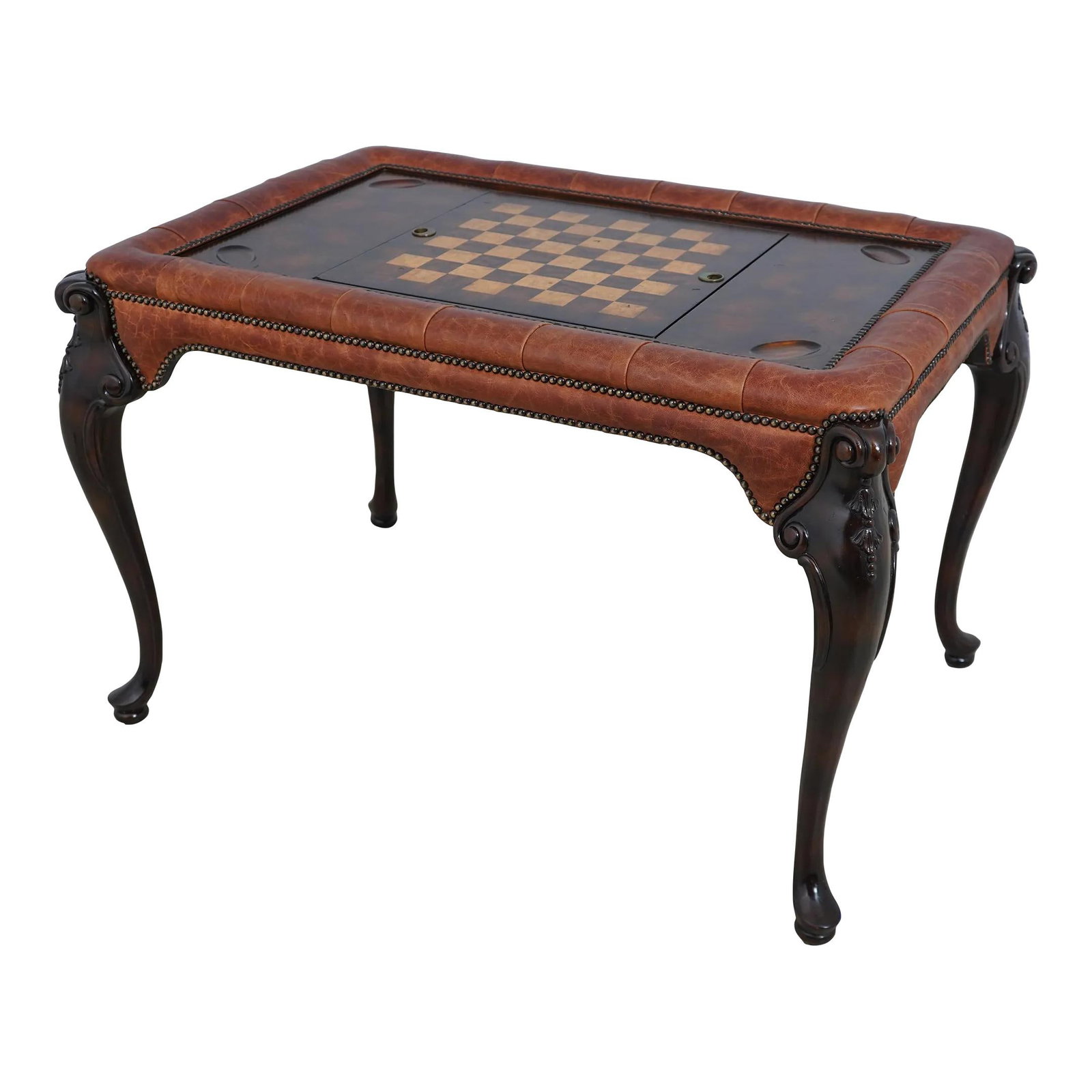 Maitland Smith Leather Wrapped Games Table with Reversible Game Board (1 of 10)