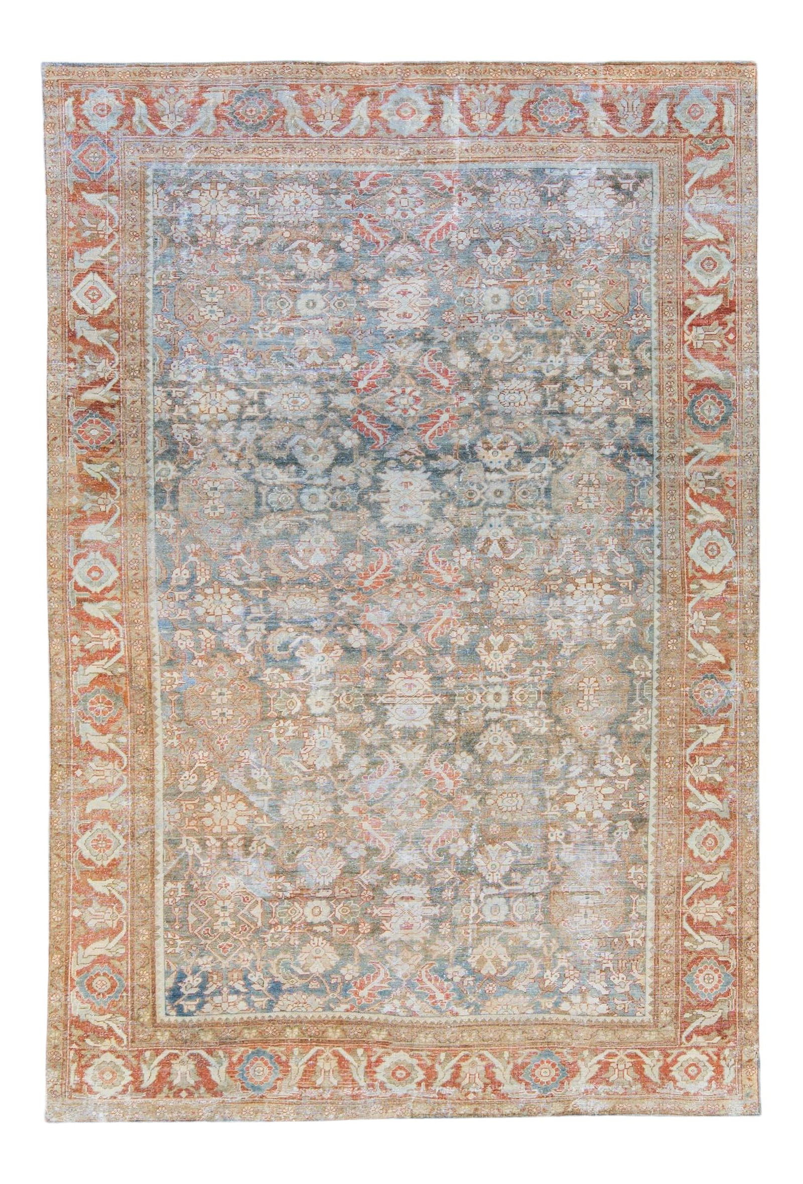 Antique Mahal Persian Wool Rug 8' x 12' Floral Pattern Blue (1 of 9)