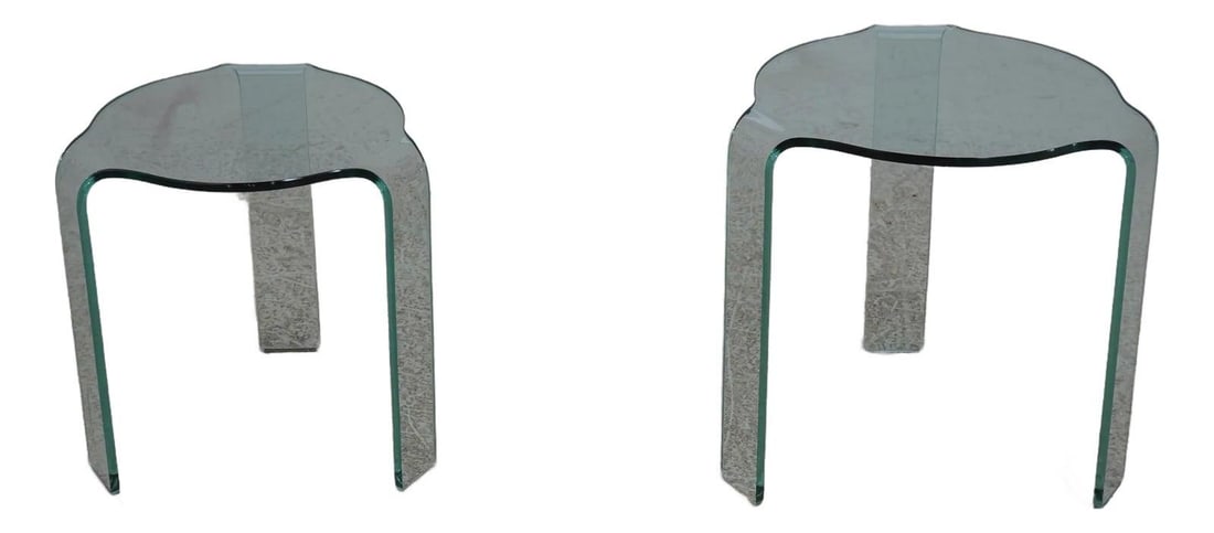 Fiam Italian Modern Bent Glass End Tables Pair Transparent Design (1 of 10)
