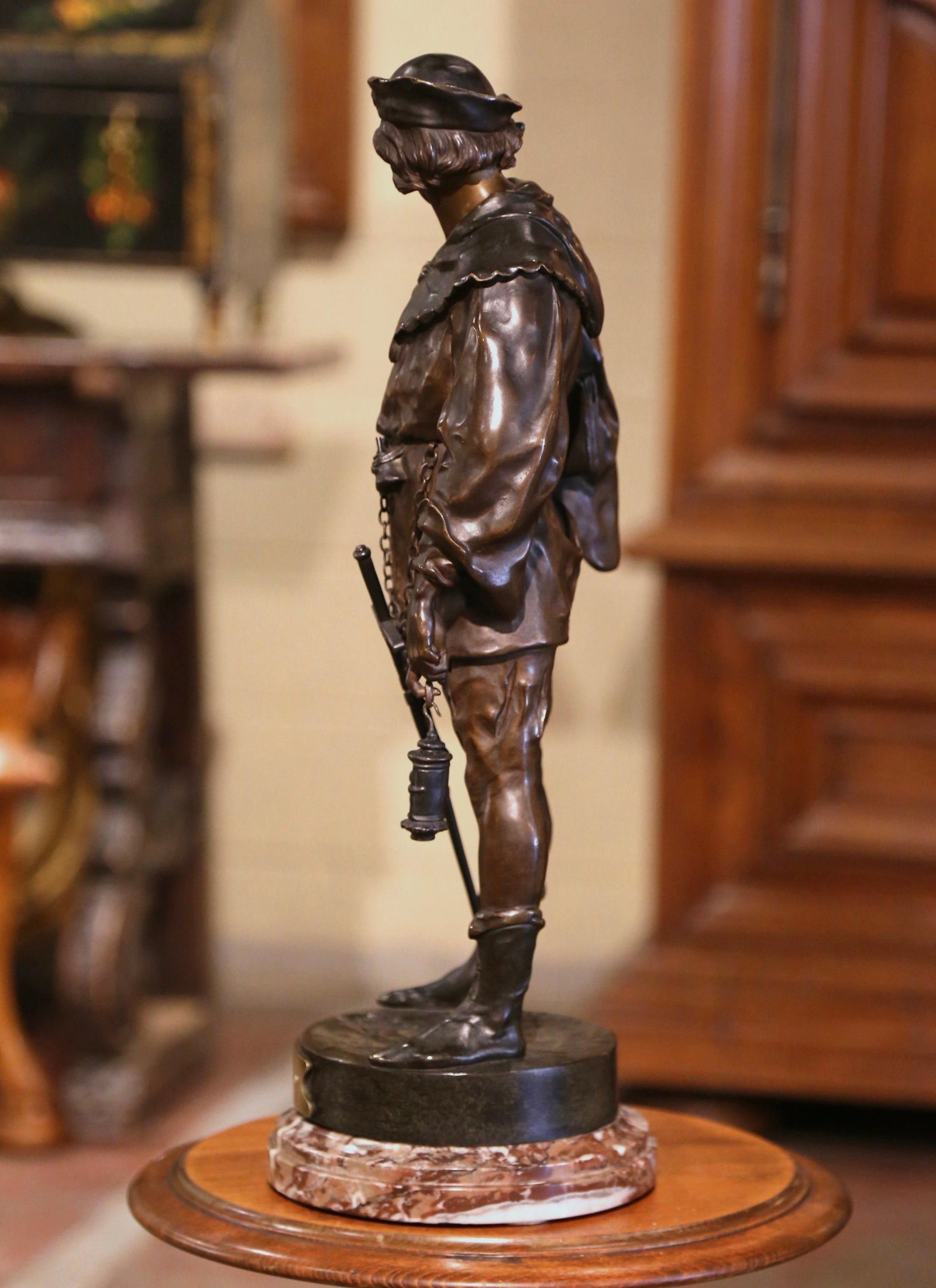 19th Century E. Picault Bronze Sculpture Escholier on Marble Base - 11
