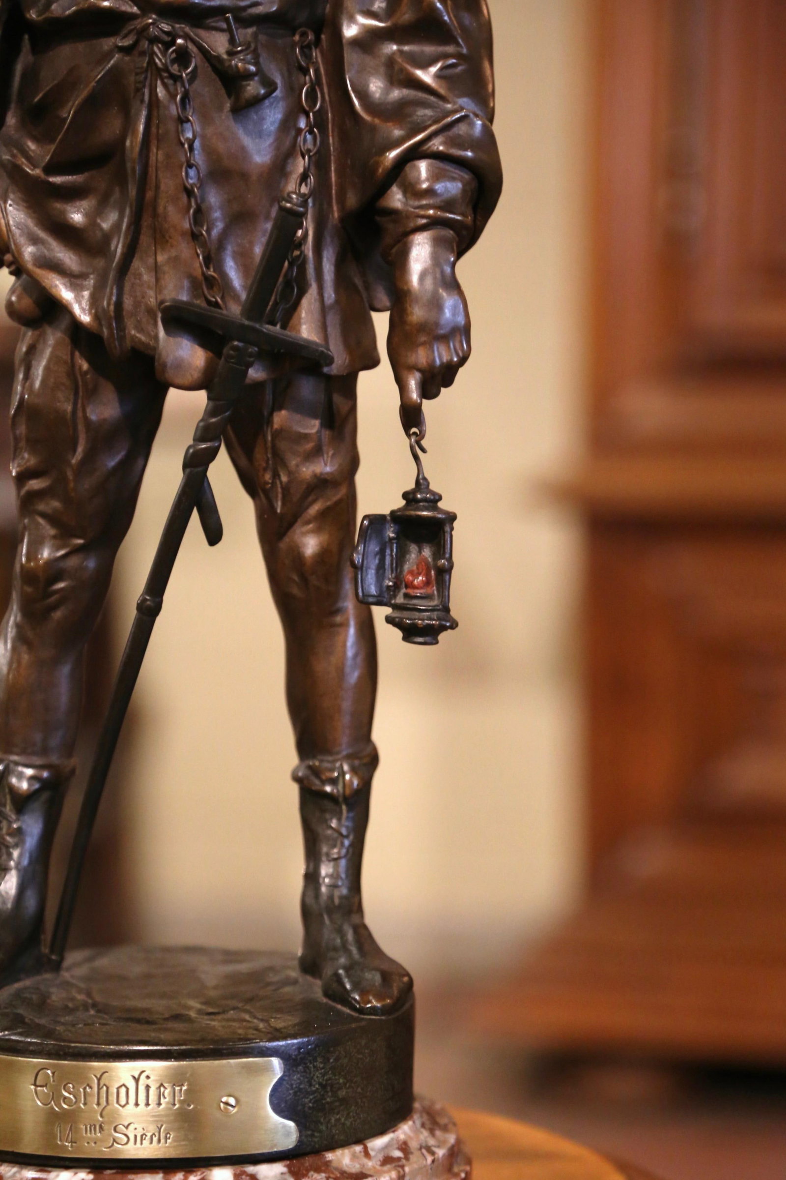 19th Century E. Picault Bronze Sculpture Escholier on Marble Base - 3
