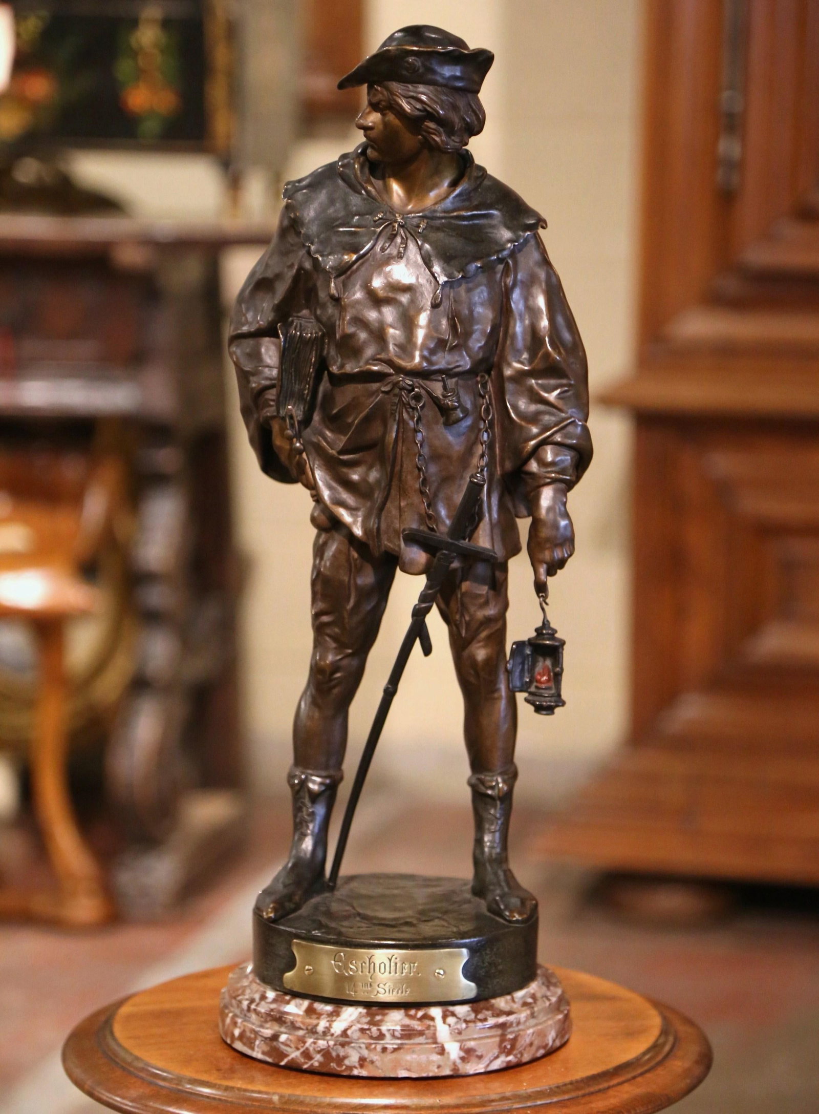 19th Century E. Picault Bronze Sculpture Escholier on Marble Base - 6