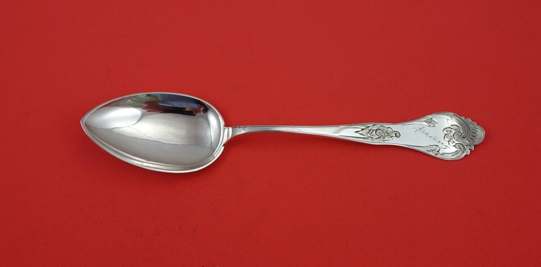 Norwegian Sterling Silver Dessert Spoon by J Nonstad 7 Inch Brite-Cut: Norwegian Sterling Silver Dessert Spoon by J Nonstad 7 Inch Brite-Cut This exquisite Norwegian sterling silver dessert spoon, designed by J. Nonstad, features a lovely brite-cut pattern. Measuring 7 i
