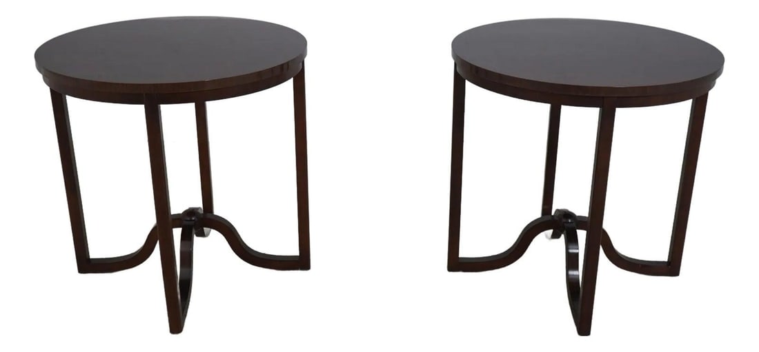 Laura Kirar Pair Modern Round Lamp Tables High Sheen Wood Finish (1 of 10)
