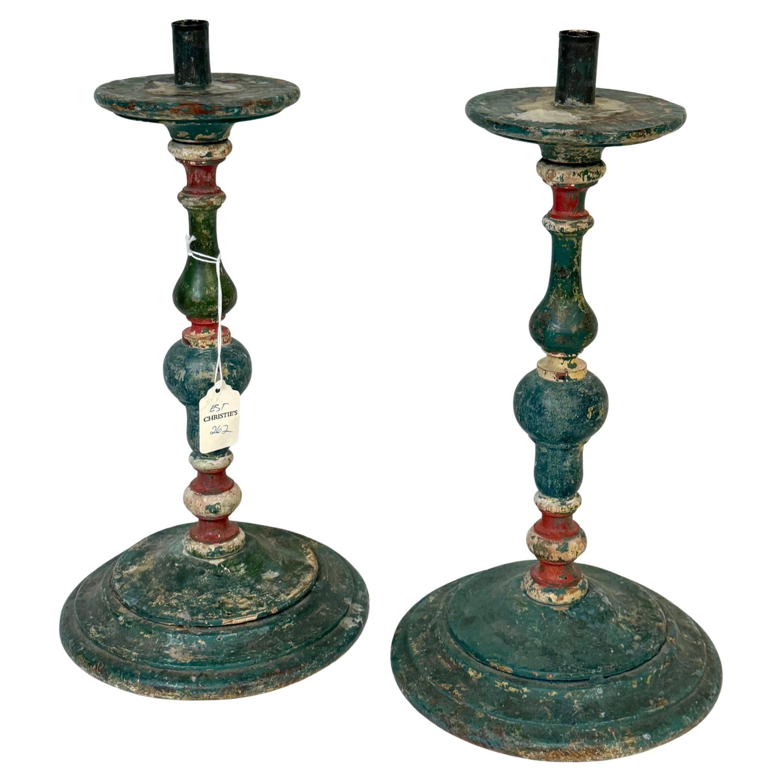 Set of 2 Italian Polychrome Wooden Baroque Altar Candlesticks Tuscany 18th Century (1 of 17)