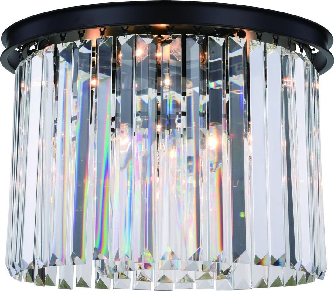 Elegant Sydney Flush-Mount Ceiling Light Crystal Matte Black 6 Bulb UL-Listed (1 of 1)