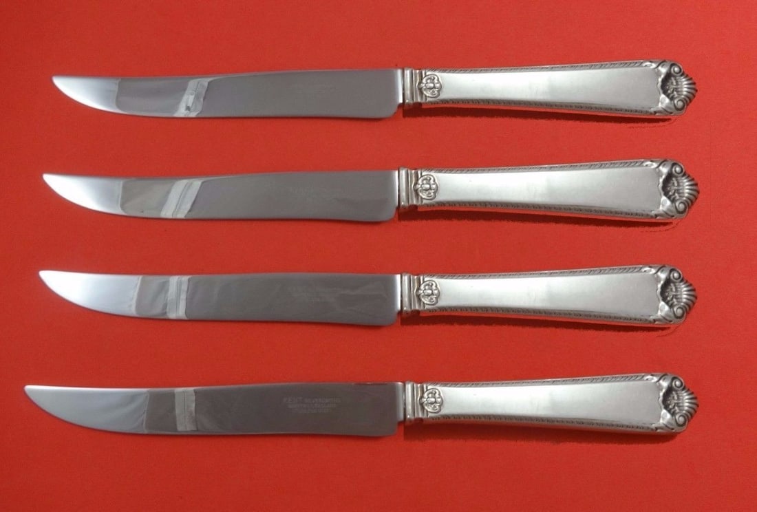 Watson George II Rex Hand Chased Sterling Silver Steak Knife Set 4-Piece Texas Sized (1 of 1)