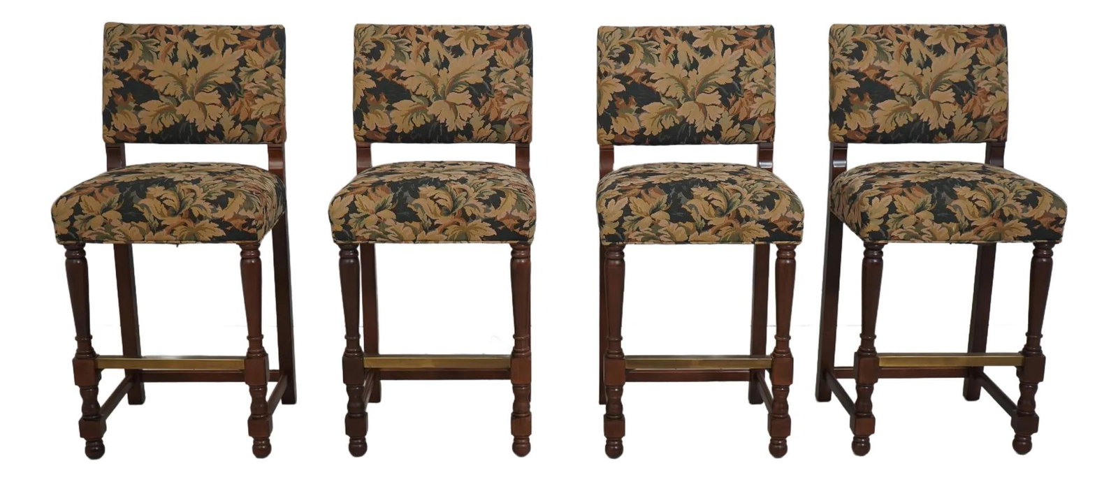 Set of 4 Charles Stewart Tapestry Bar Chairs with Brass Foot Rest (1 of 10)