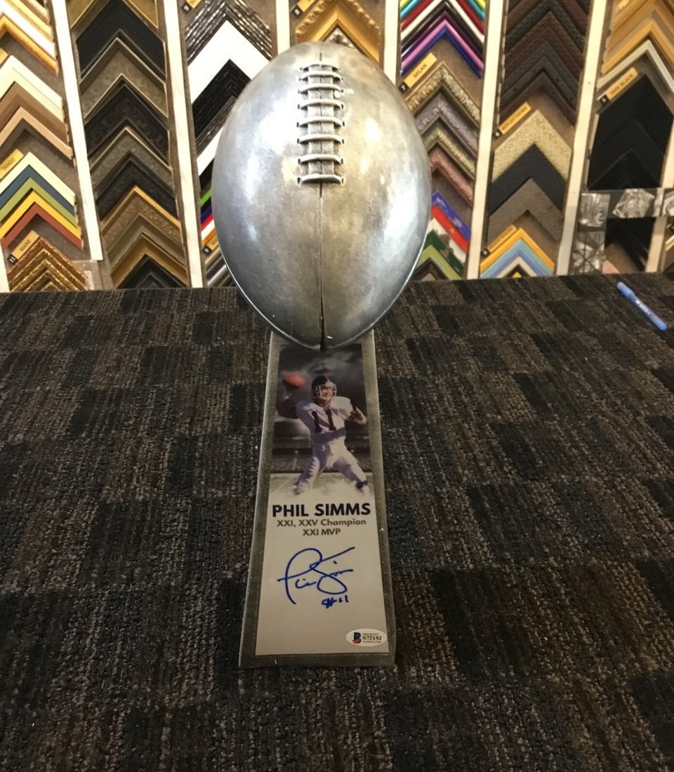 Phil Simms New York Giants Signed 15 Inch Replica Lombardi Trophy Beckett Authenticated (1 of 2)