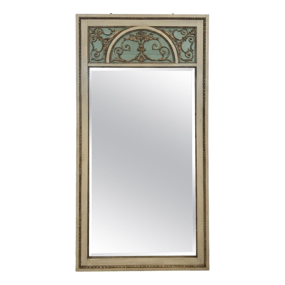 French Neoclassical Giltwood Overmantel Mirror Louis XVI Style 19th Century: French Neoclassical Giltwood Overmantel Mirror Louis XVI Style 19th Century This French Louis XVI Revival overmantel mirror from the mid-19th century features a painted and giltwood frame in a refined