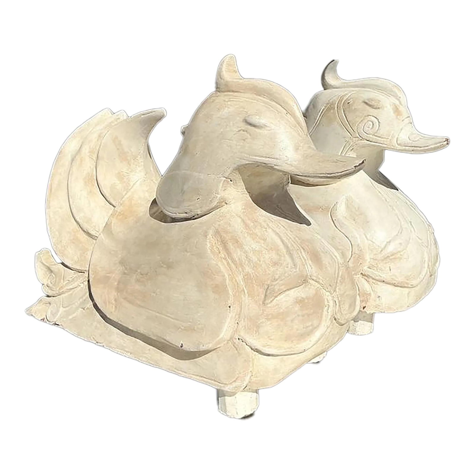 Vintage Asian Carved Wood Ducks Pair 16in Decorative Sculpture (1 of 8)
