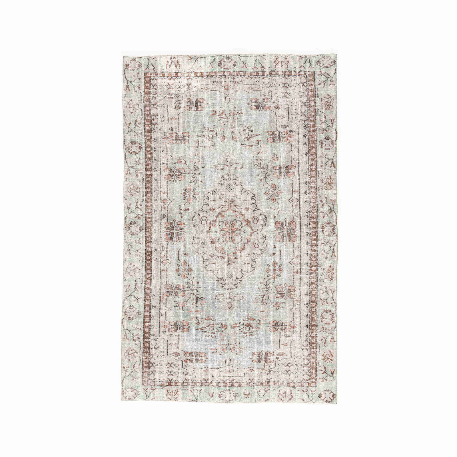 Authentic Vintage Handmade Carpet Wool on Cotton 63 x 103.5: Authentic Vintage Handmade Carpet Wool on Cotton 63 x 103.5 This authentic handmade vintage carpet is crafted from high-quality wool on cotton, showcasing exquisite double knot weaving. With its class