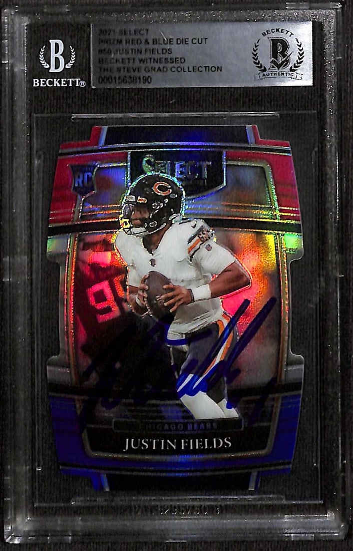 2021 Panini Select #50 Justin Fields Signed Red Blue Die-Cut Prizm Beckett Authenticated (1 of 1)