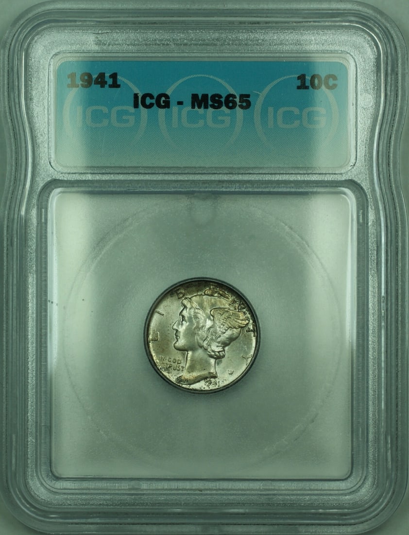 ICG MS-65 1941 Philadelphia 10C Mercury Silver Dime Toned (1 of 2)