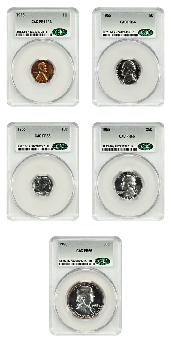 1955 CACG Certified Proof Set 1C to 50C PR64-66 Philadelphia (1 of 4)