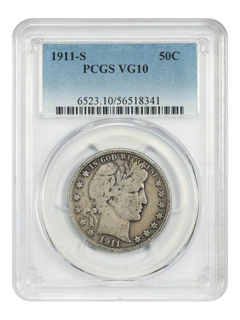 Barber Half Dollar 1911 San Francisco PCGS Graded VG10 (1 of 4)