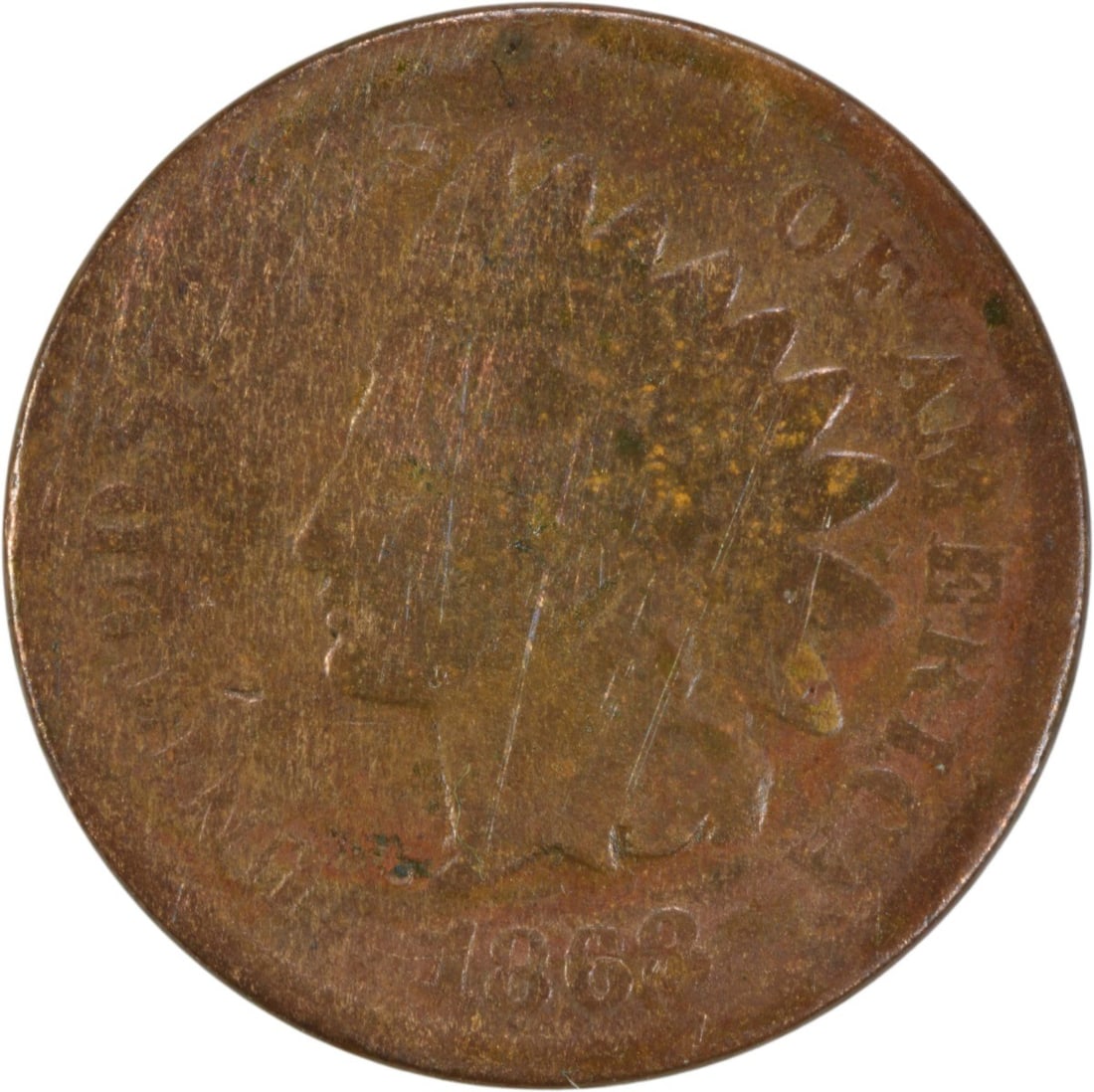 1868 Indian Head Cent G Uncertified Philadelphia Mint: 1868 Indian Head Cent G Uncertified Philadelphia Mint This 1868 Indian Cent is a historical coin from the United States, minted in Philadelphia. It features the iconic Indian Head design, created by d