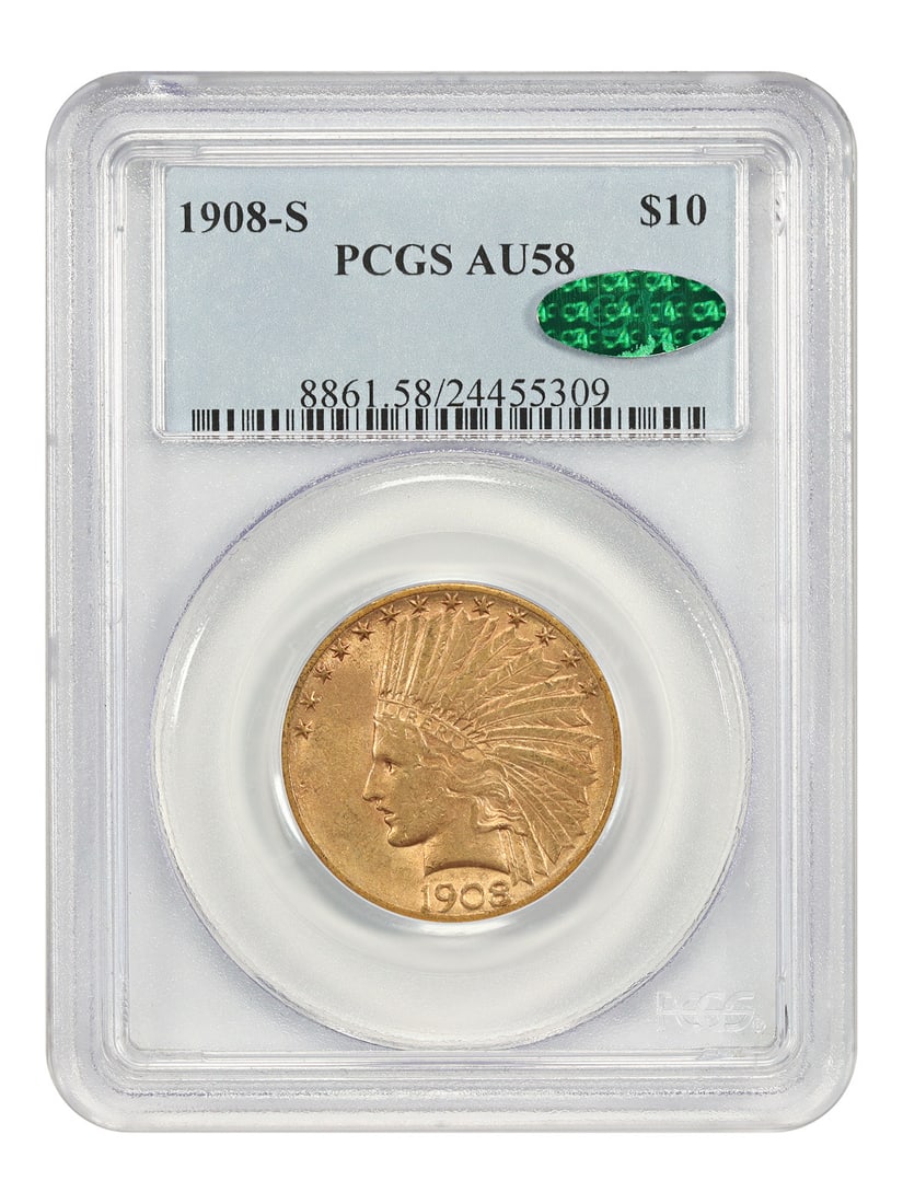 1908 San Francisco Indian $10 Gold Coin PCGS CAC AU58 (1 of 4)