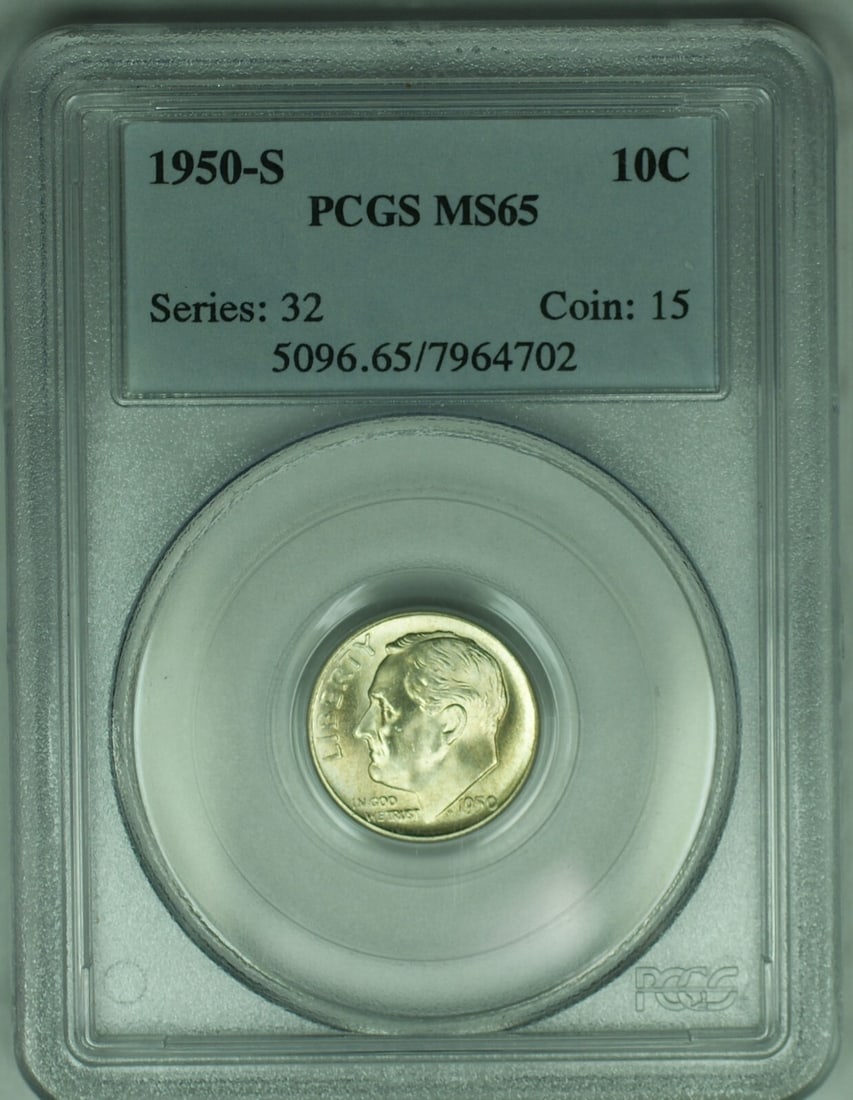 PCGS MS 65 1950-S Silver Roosevelt Dime Certified Uncirculated Coin (1 of 2)