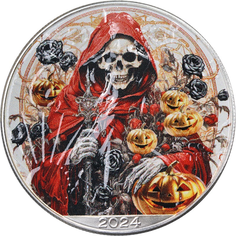 2024 Colorized Halloween Skeleton Edition Silver American Eagle Dollar with COA (1 of 3)
