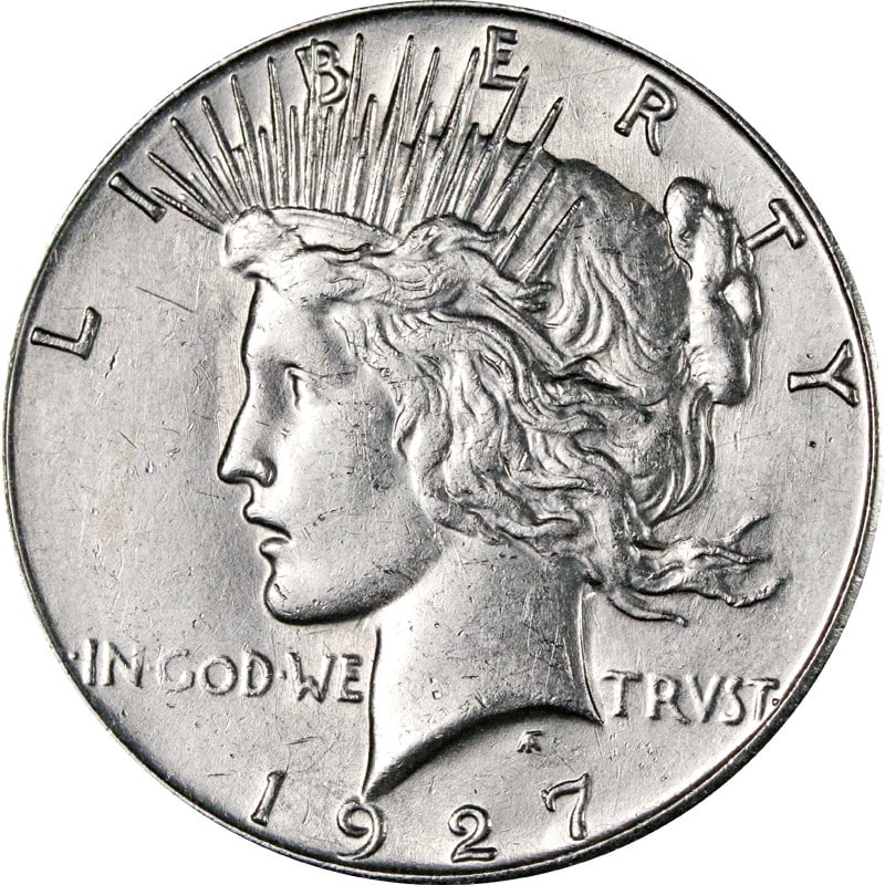 1927 San Francisco Mint Peace Silver Dollar Coin United States: 1927 San Francisco Mint Peace Silver Dollar Coin United States This 1927-S Peace Dollar is a circulated coin minted in the United States. Made of silver with a fineness of 0.9, it was produced at the 