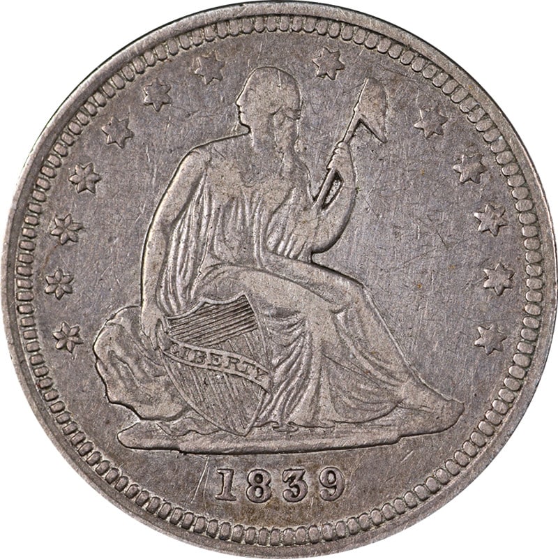 1839 Silver Seated Liberty Quarter No Drapery Choice XF Plus Eye Appeal (1 of 2)