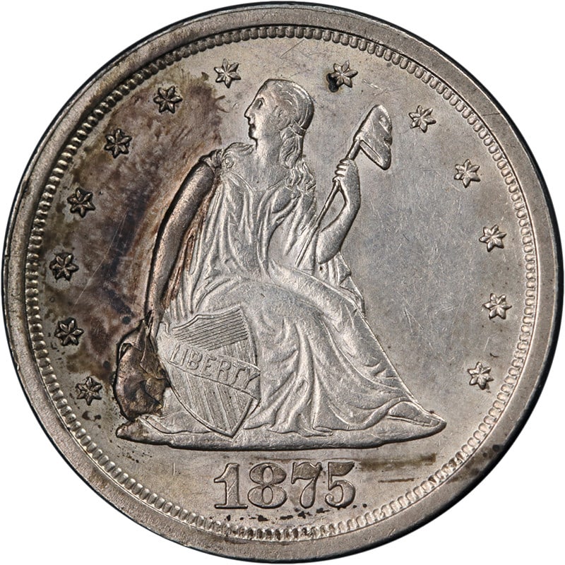 1875-S Silver Twenty Cent Coin Uncirculated BU Details San Francisco Mint (1 of 2)