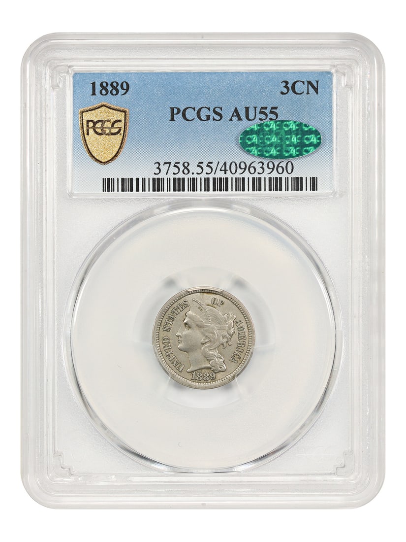 PCGS CAC AU55 1889 Three Cent Nickel Scarce Low Mintage Coin (1 of 4)