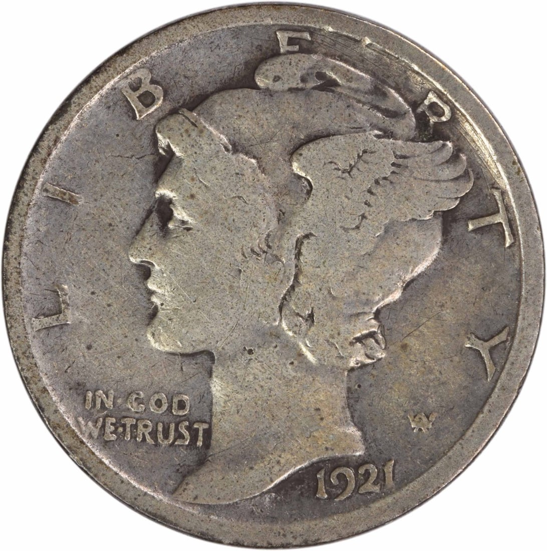 1921 Mercury Dime Philadelphia 90 Percent Silver Fine Grade Uncertified (1 of 2)