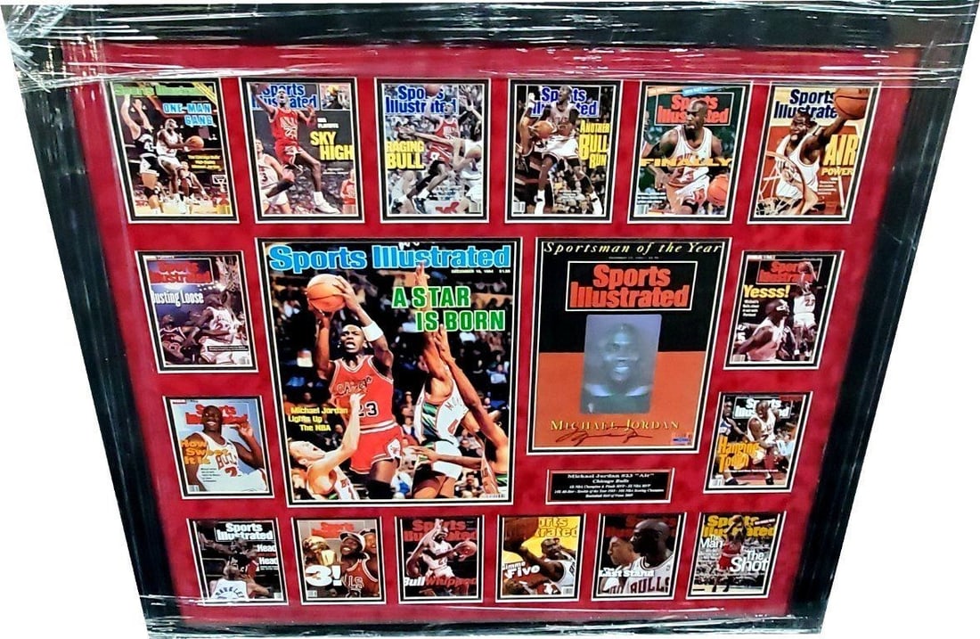 Michael Jordan Autographed Magazine Collage 34 x 37 Upper Deck Certified (1 of 3)
