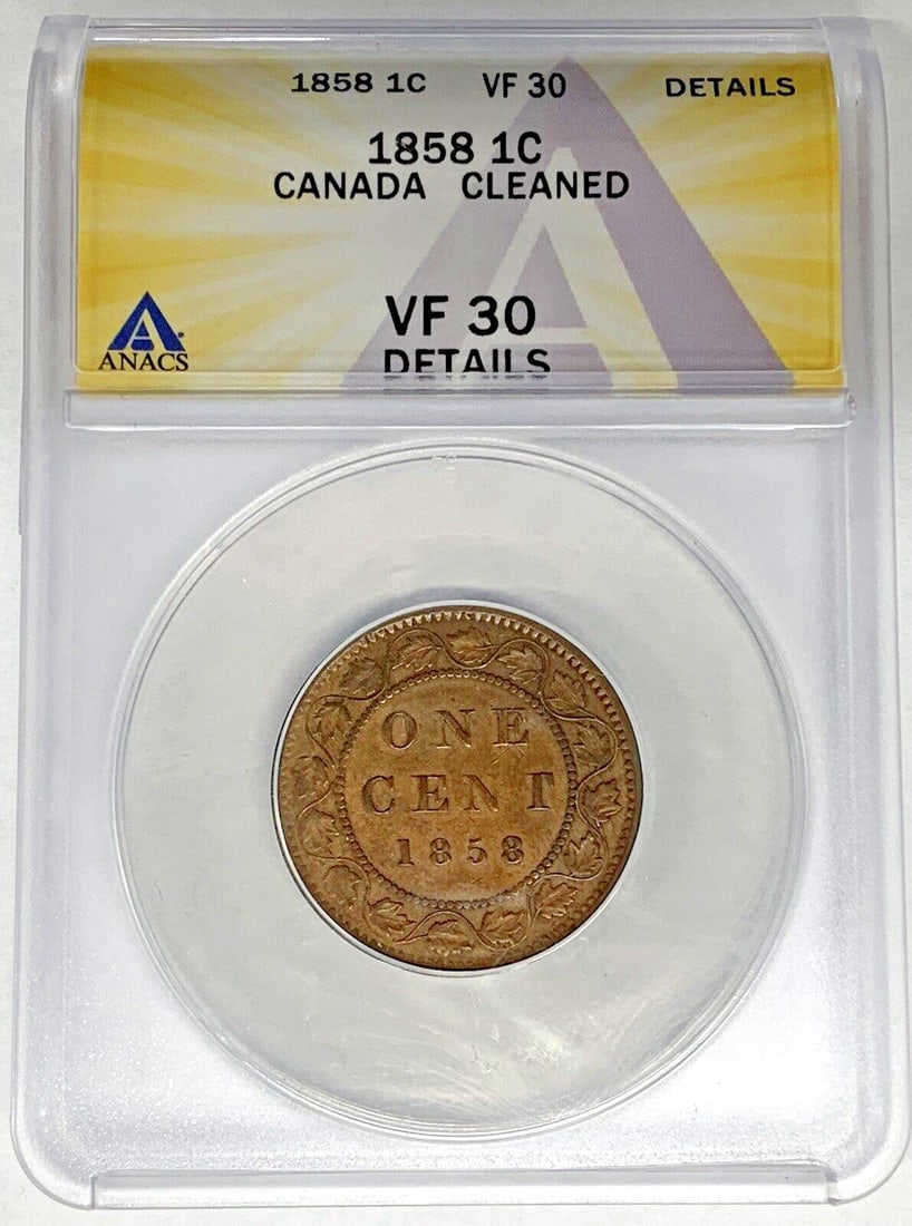 1858 Canadian Large Cent ANACS VF 30 Copper Cleaned Coin (1 of 2)