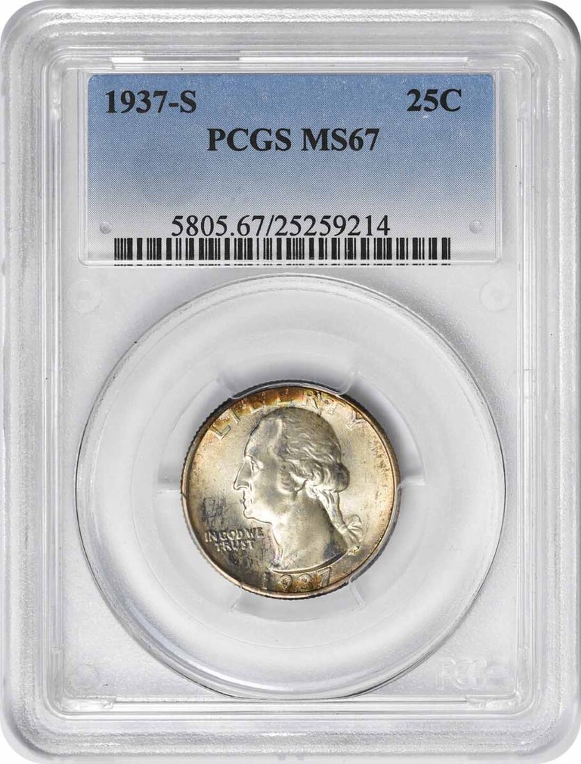 MS67 PCGS 1937-S Washington Quarter 90 Percent Silver San Francisco Mint (1 of 4)