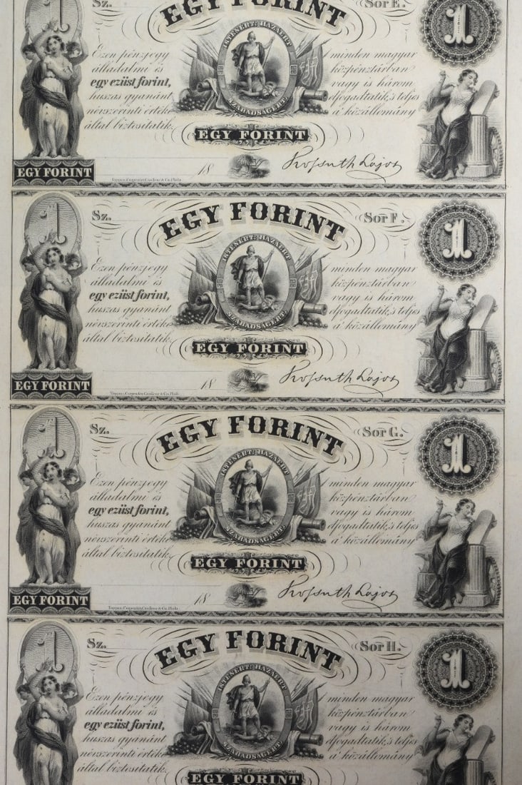 Hungary Uncut 1 Forint Sheet with Four Circulated Banknotes Uncertified (1 of 1)