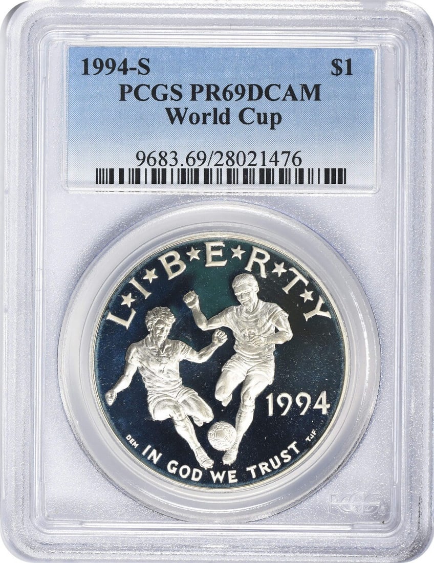 PCGS PR69DCAM 1994-S Silver Proof World Cup Commemorative Dollar Coin (1 of 2)