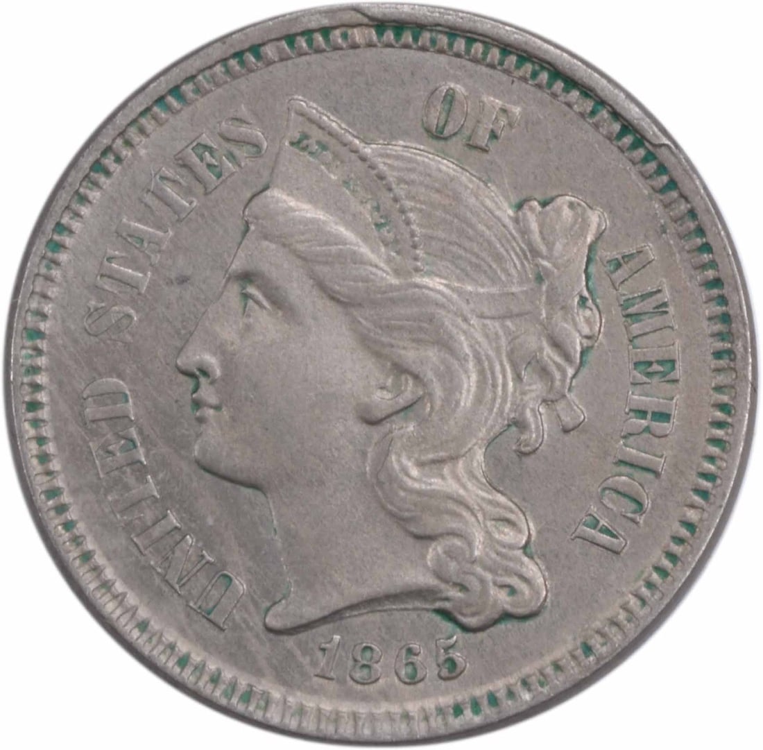 1865 Three Cent Nickel Choice BU Uncertified Coin (1 of 2)