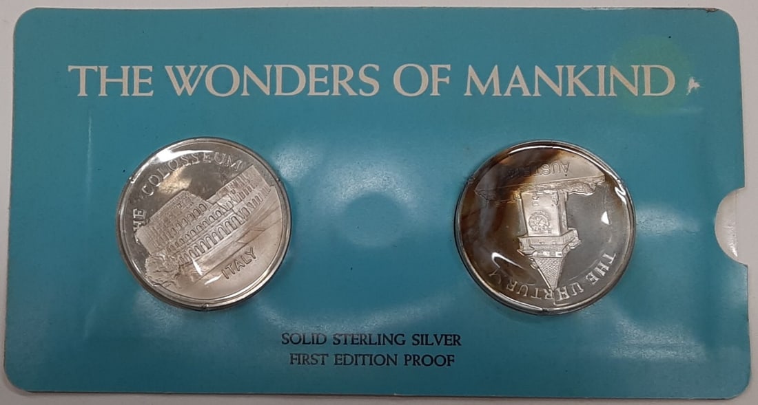 Franklin Mint 1972 Wonders of Mankind Italy Austria Silver Two Medal Set (1 of 2)